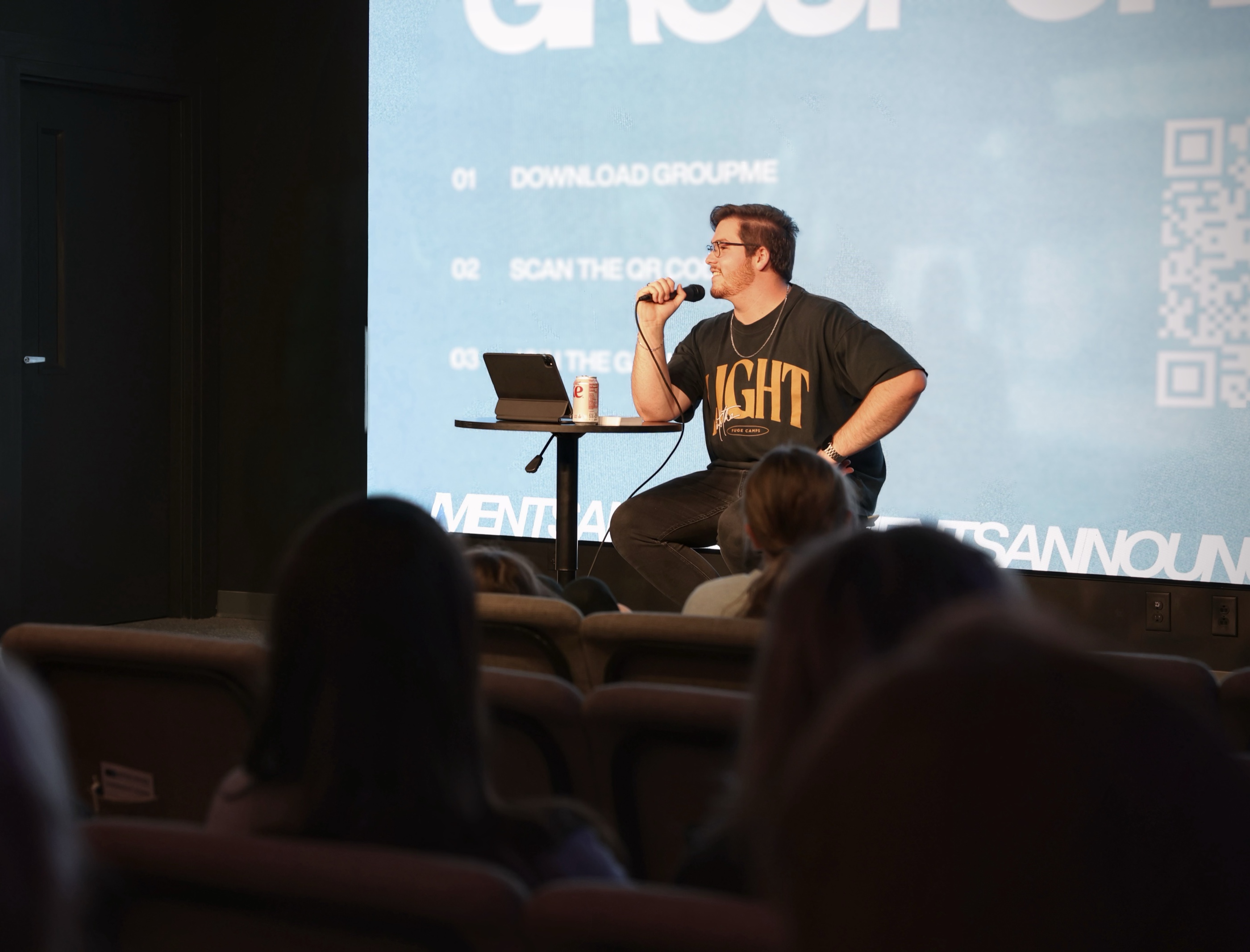 Dylan Wilkin speaking to students at Open Door Youth